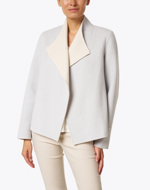 Front image - Kinross - Grey and Beige Reversible Wool Cashmere Cardigan
