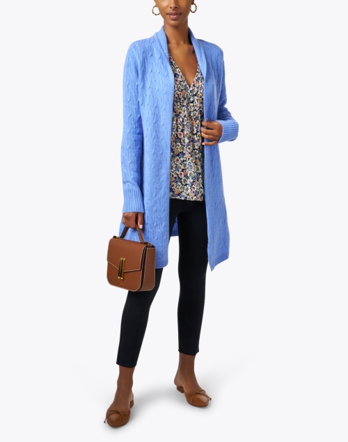 Sophie French Blue Cable Knit Cashmere Cardigan