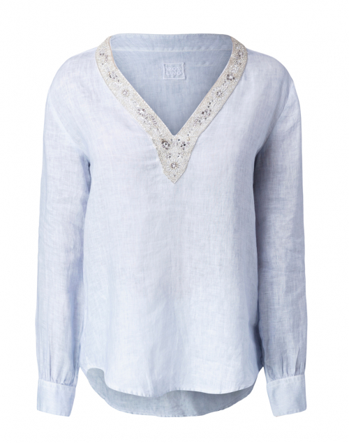 Product image - 120% Lino - Sky Blue Embellished Linen Shirt