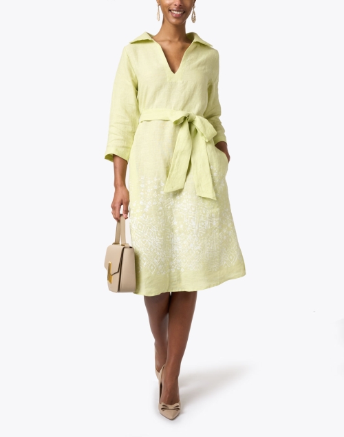 Lime and White Printed Linen Dress