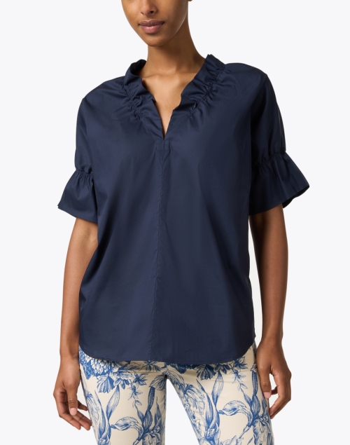 Front image - Finley - Crosby Navy Ruffled Neck Top