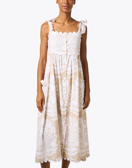 Front image - Juliet Dunn - Beige and White Print Cotton Dress