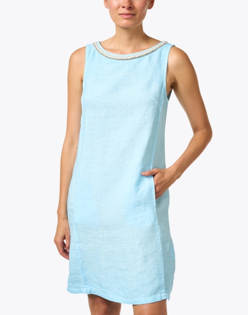 Front image - 120% Lino - Blue Embellished Linen Dress