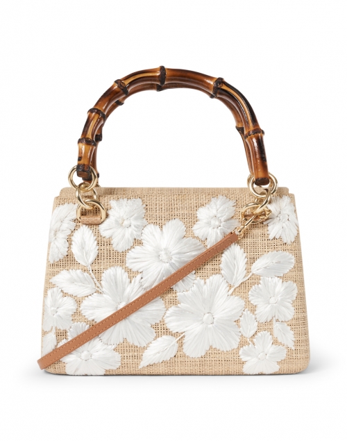 Front image - SERPUI - Leona Toast White Floral Embroidered Straw Top Handle Bag