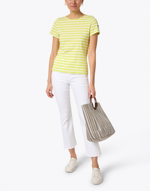 Etrille Lime and White Striped Cotton Top