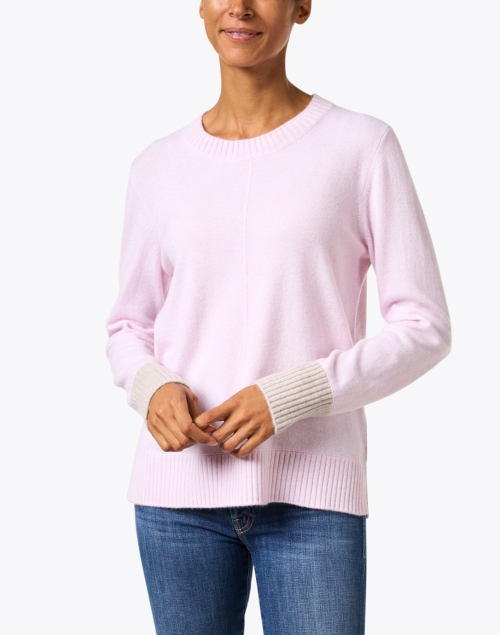 Front image - Kinross - Pink Cashmere Contrast Trim Sweater