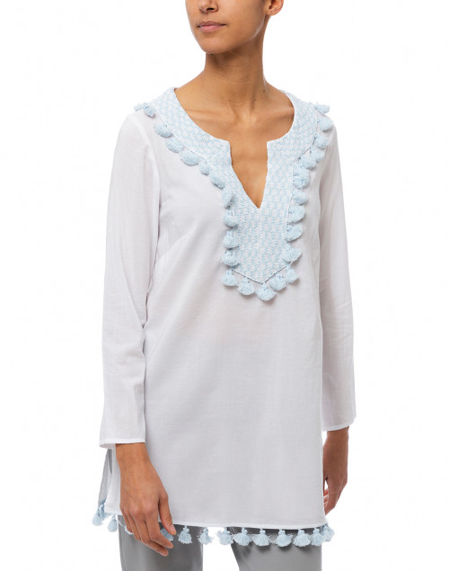 Front image - Sail to Sable - White Embroidered Cotton Tunic Top