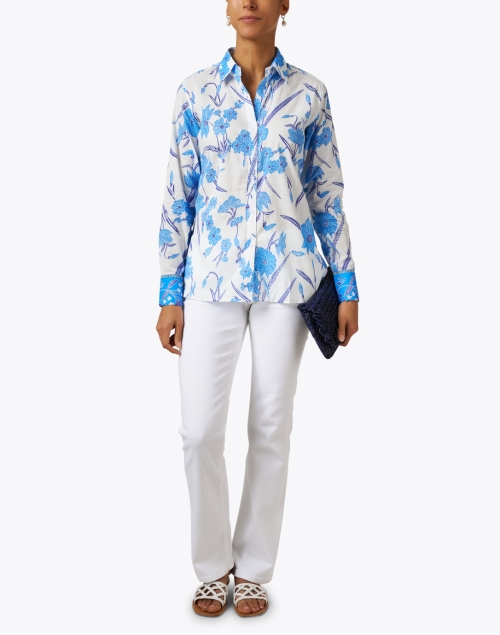 Blue and White Floral Print Shirt