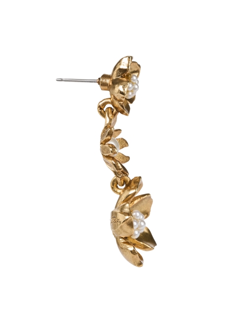 Back image - Oscar de la Renta - Gold and Pearl Floral Drop Earrings