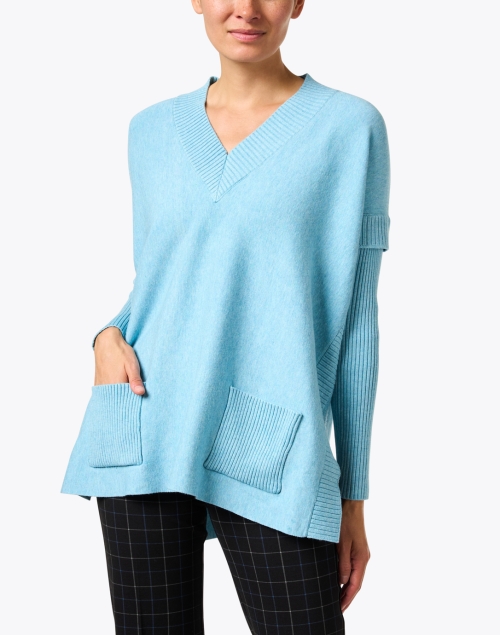 Front image - J'Envie -  Blue V-Neck Swing Sweater
