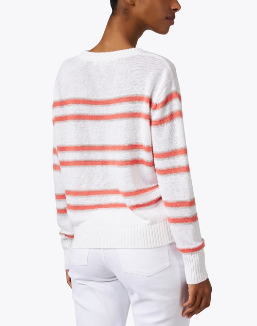 Back image - Kinross - White and Coral Striped Linen Sweater