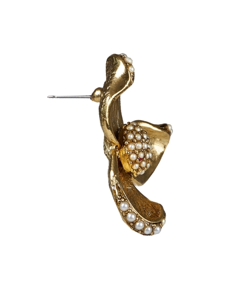 Back image - Oscar de la Renta - Gold and Pearl Flower Earrings