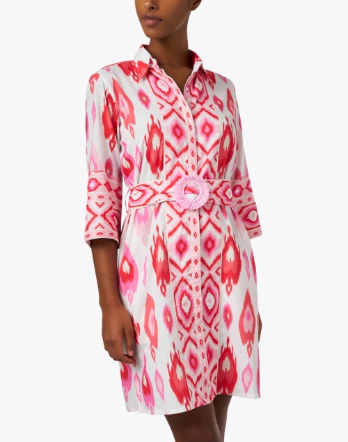 Front image - Bella Tu - Red and Pink Ikat Print Cotton Shirt Dress
