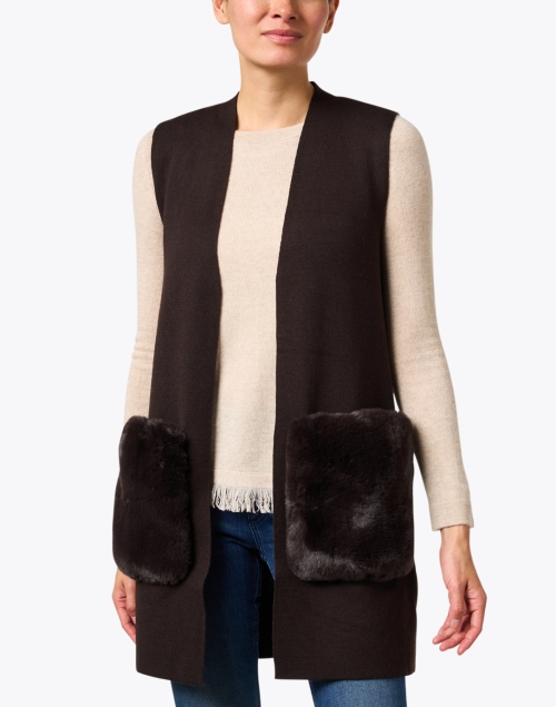 Front image - Kobi Halperin - Brown Faux Fur Pocket Vest
