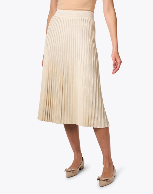 Front image - D.Exterior - Ivory Metallic Pleated Skirt