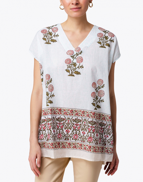 Front image - Roller Rabbit - Anaji Ivory Flower Palace Floral Print Top