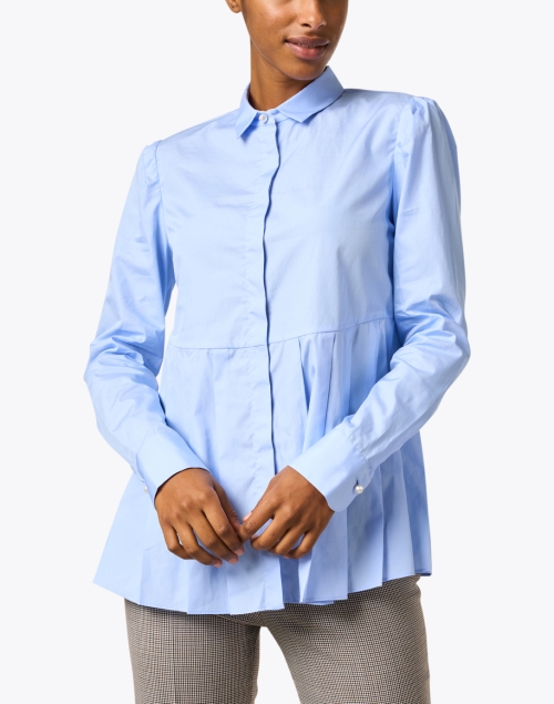 Front image - Le Sarte Pettegole - Blue Cotton Pleated Peplum Shirt
