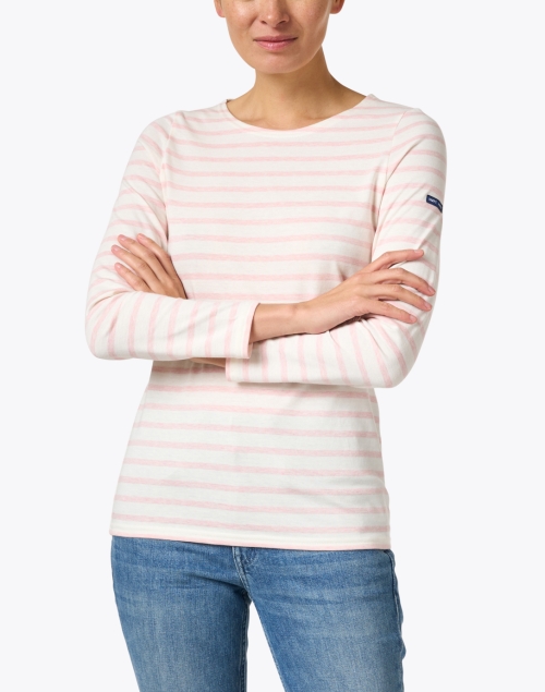 Front image - Saint James - Minquidame Ivory and Pink Striped Cotton Top