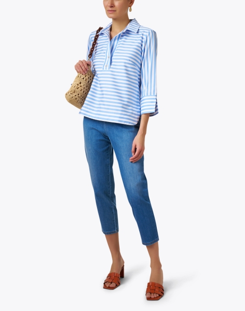 Aileen Light Blue and White Striped Cotton Top