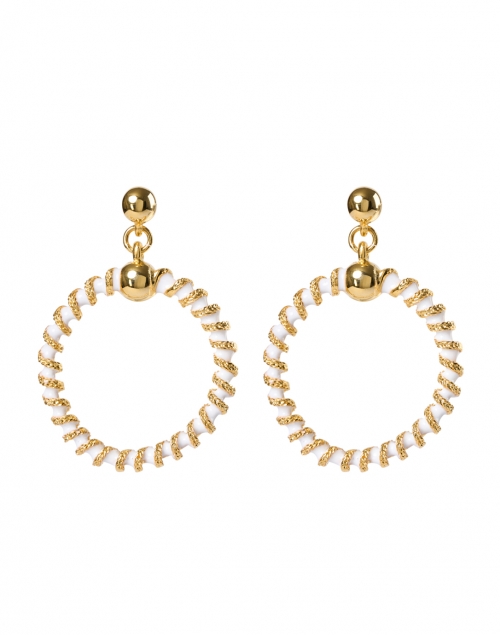 Product image - Kenneth Jay Lane - Gold and White Enamel Drop Hoop Earrings