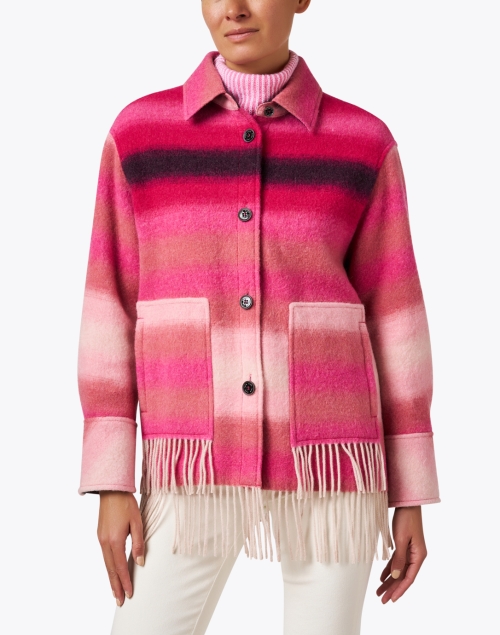 Front image - Marc Cain Sports - Pink Striped Wool Coat 