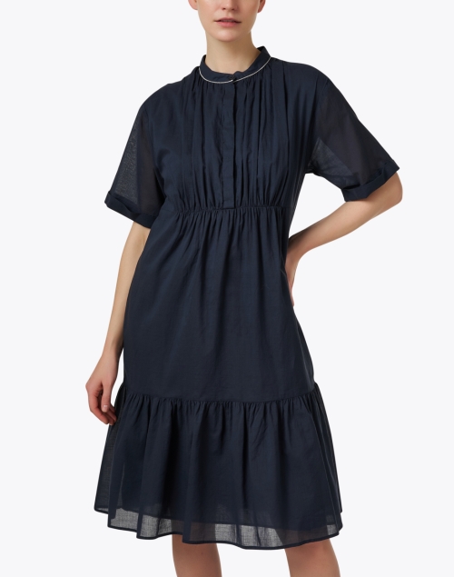 Front image - Peserico - Navy Tiered Cotton Dress