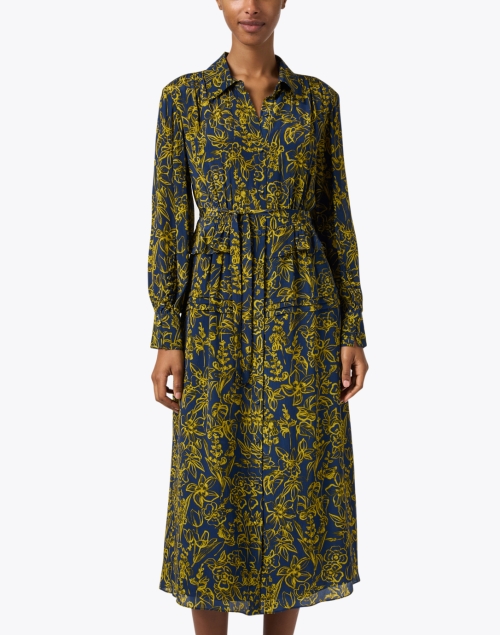Front image - Jason Wu - Blue and Yellow Floral Print Peplum Shirt Dress