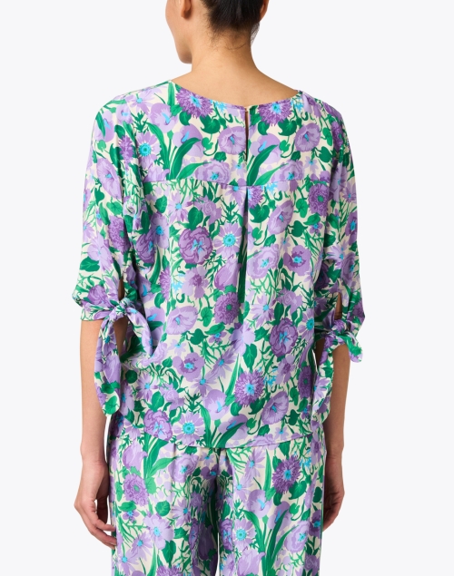Back image - Weekend Max Mara - Vorra Green and Purple Floral Silk Blouse 