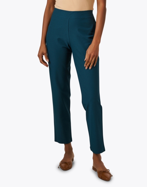 Front image - Eileen Fisher -  Teal Stretch Slim Ankle Pant