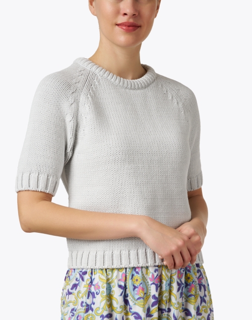 Front image - White + Warren - Grey Cotton Short Sleeve Sweater