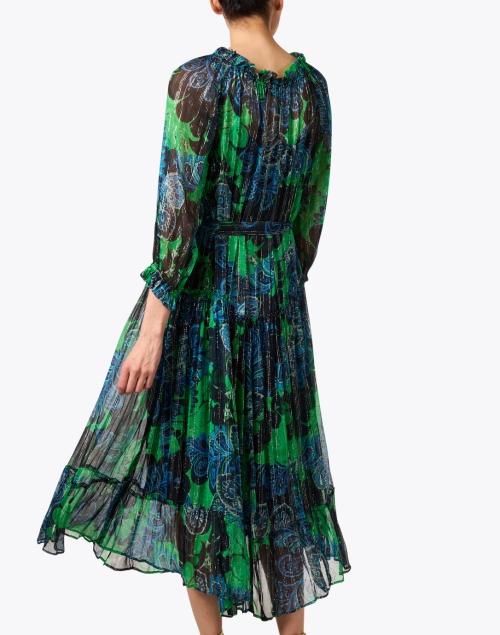 Back image - Megan Park - Kailua Green and Blue Print Chiffon Dress