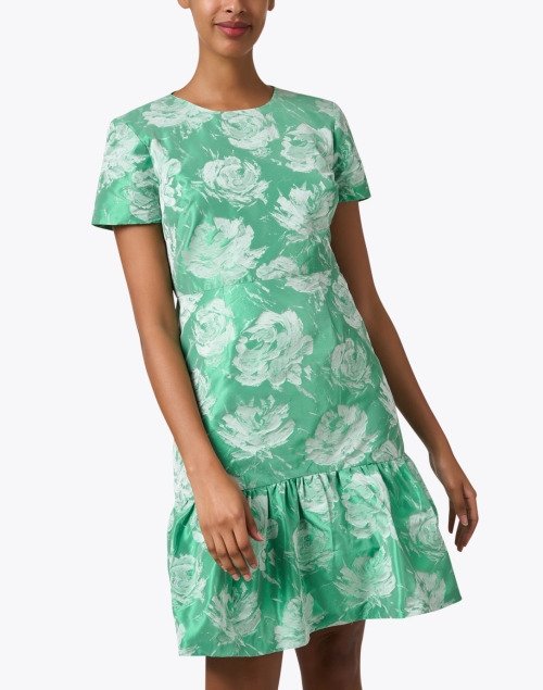 Front image - Bigio Collection - Green Floral Jacquard Dress