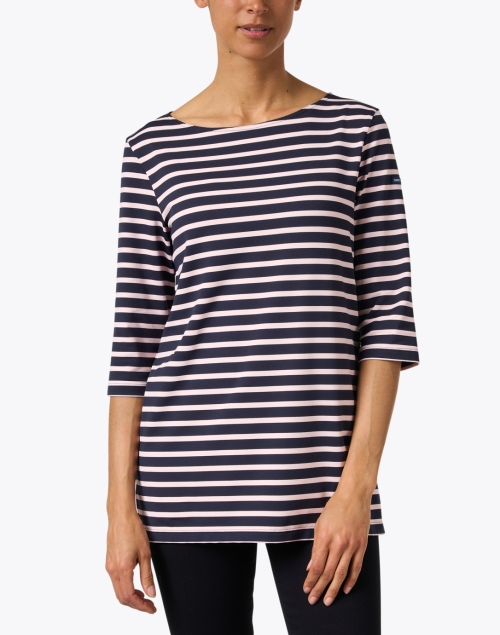 Front image - Saint James - Phare Navy and Pink Striped Shirt