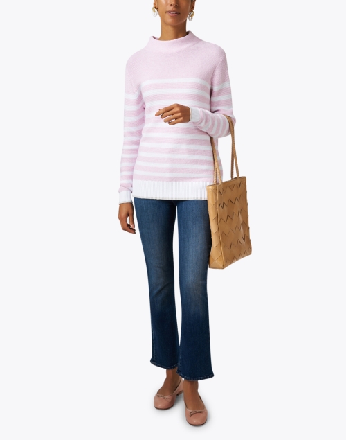 Pink and White Stripe Garter Stitch Cotton Sweater