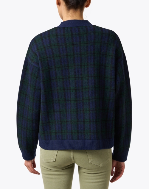 Back image - Jumper 1234 - Navy and Green Tartan Wool Cashmere Cardigan