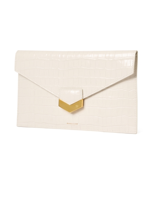 Front image - DeMellier - London Ivory Embossed Leather Clutch