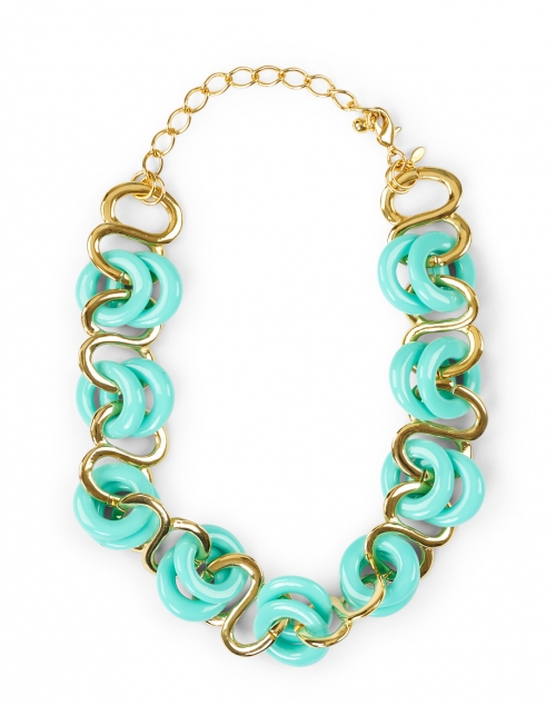 Product image - Kenneth Jay Lane - Turquoise and Gold Resin Rings Link Necklace