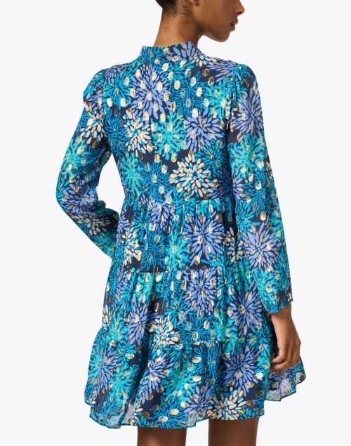 Back image - Sail to Sable - Blue Multi Print Metallic Silk Tunic Dress