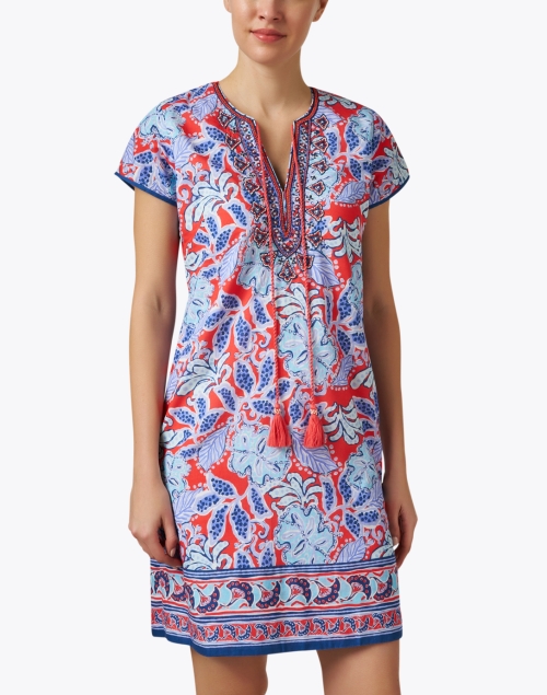 Front image - Bella Tu - Audrey Red and Blue Floral Print Cotton Dress