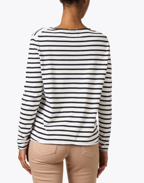 Back image - Allude - Navy and White Stripe Cotton Cashmere Sweater