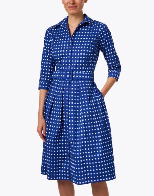 Front image - Samantha Sung - Audrey Blue Check Print Stretch Cotton Dress