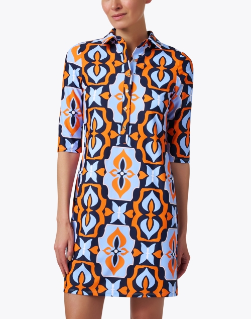 Front image - Jude Connally - Susanna Blue and Orange Print Dress