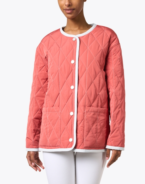 Front image - Jane Post - Coral and Blue Reversible Quilted Jacket