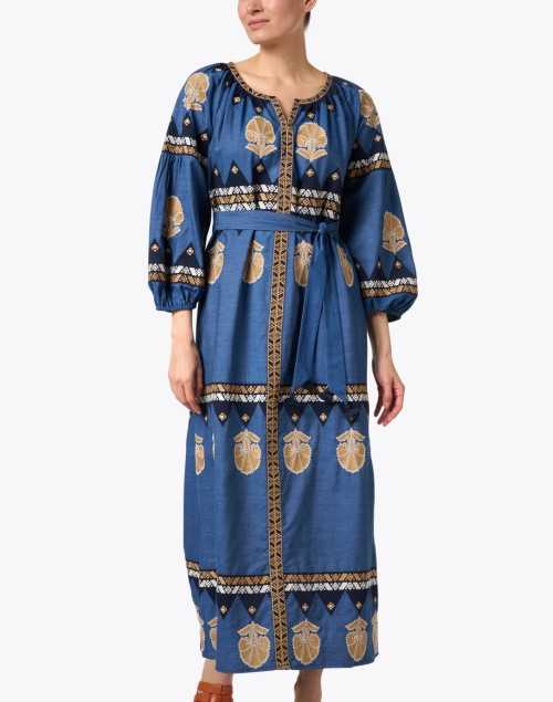 Front image - Figue - Tula Chambray Blue Print Dress