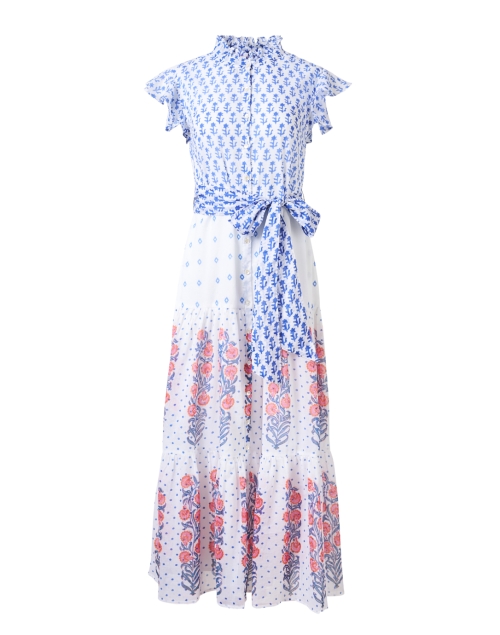 White Blue and Red Multi Print Dress Oliphant