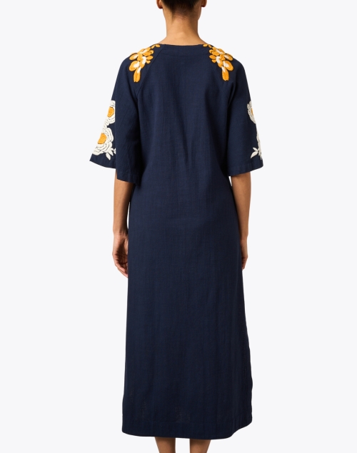 Back image - Frances Valentine - Dreamy Navy and Yellow Cotton Linen Kaftan