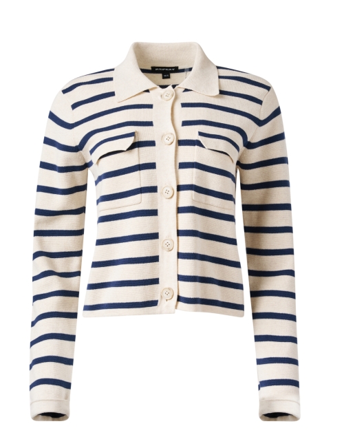 Repeat Cashmere Ivory and Navy Striped Cotton Cardigan