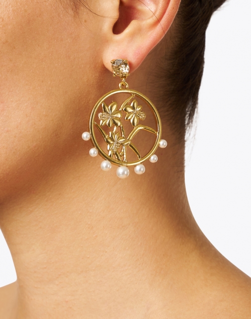 Oscar de la Renta - Gold Flower Coin Large Drop Earrings