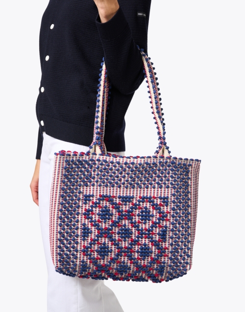Look image - Casa Isota - Ava Red and Navy Geo Woven Cotton Shoulder Bag