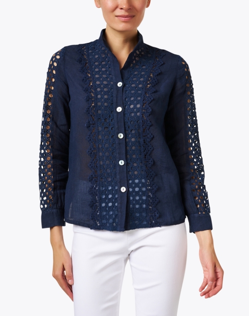 Front image - Temptation Positano - Iolite Navy Embroidered Blouse